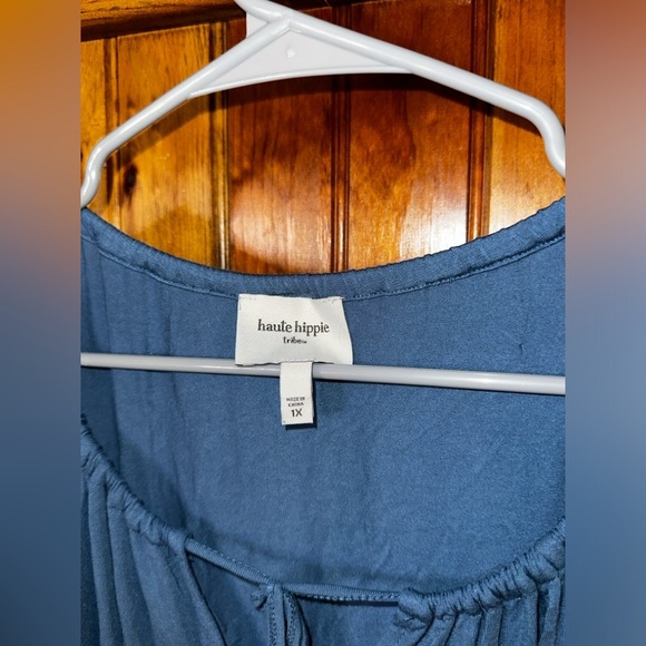 Haute Hippie Tribe Knit Top w/ Bell Sleeves & Lace Detail Slate Blush size 1X - Picture 2 of 4